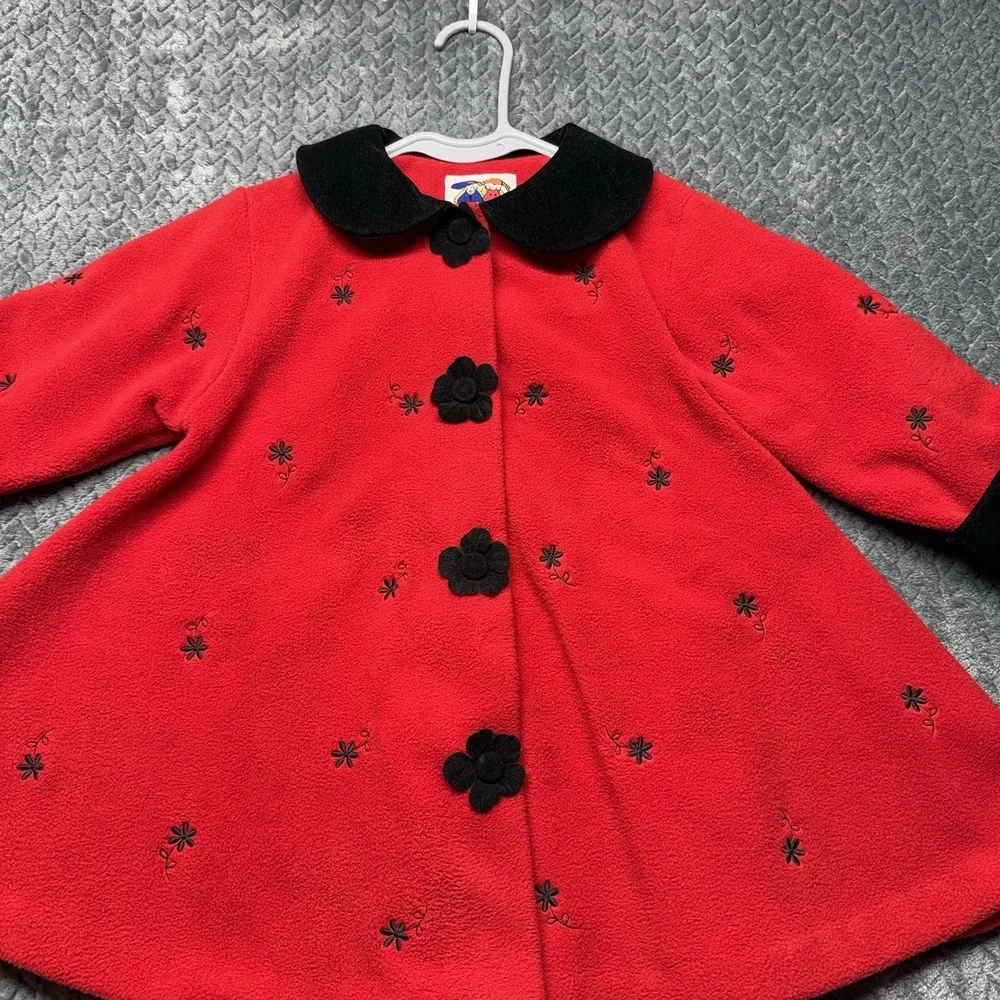 Pete's Partner‎ Fleece Coat 24M Red Black Floral Buttons Retro Good Lad Company
